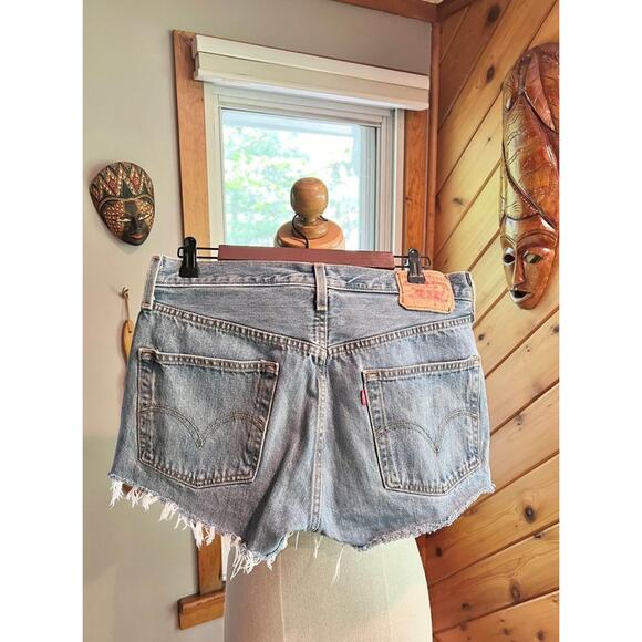 Vintage Custom Upcycled Rhinestone and Pearl Studded Jean Shorts Style 501 - Picture 2 of 6